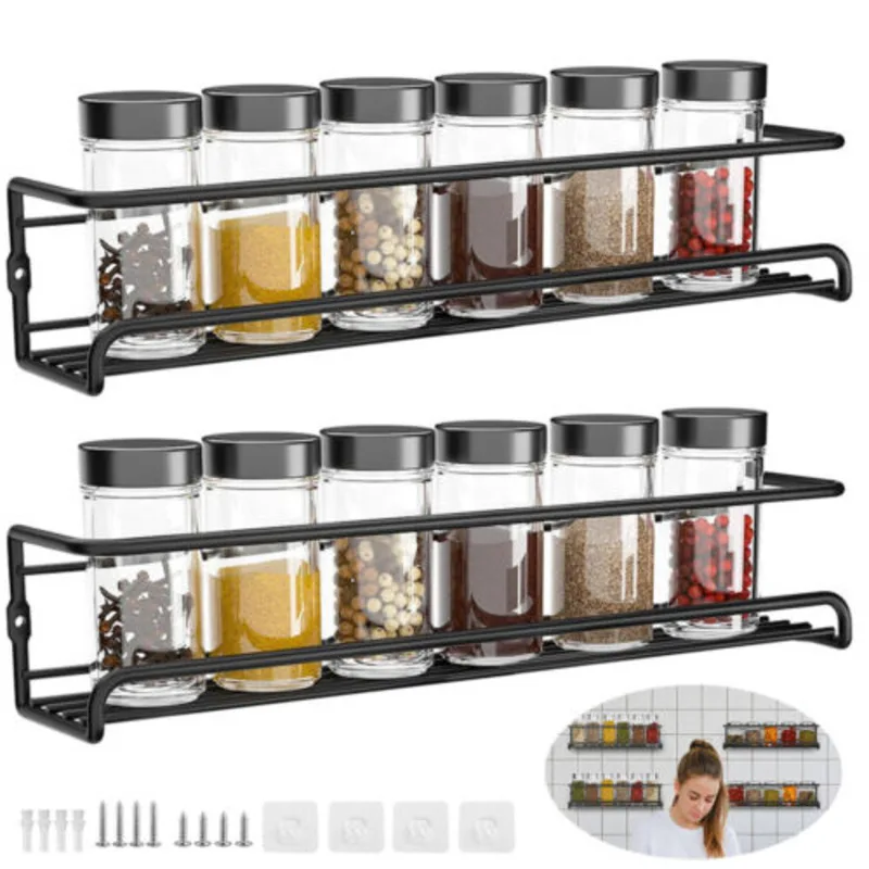 2X Spice Herb Jar Rack Holder For Kitchen Door Cupboard Storage Wall Mounted UK