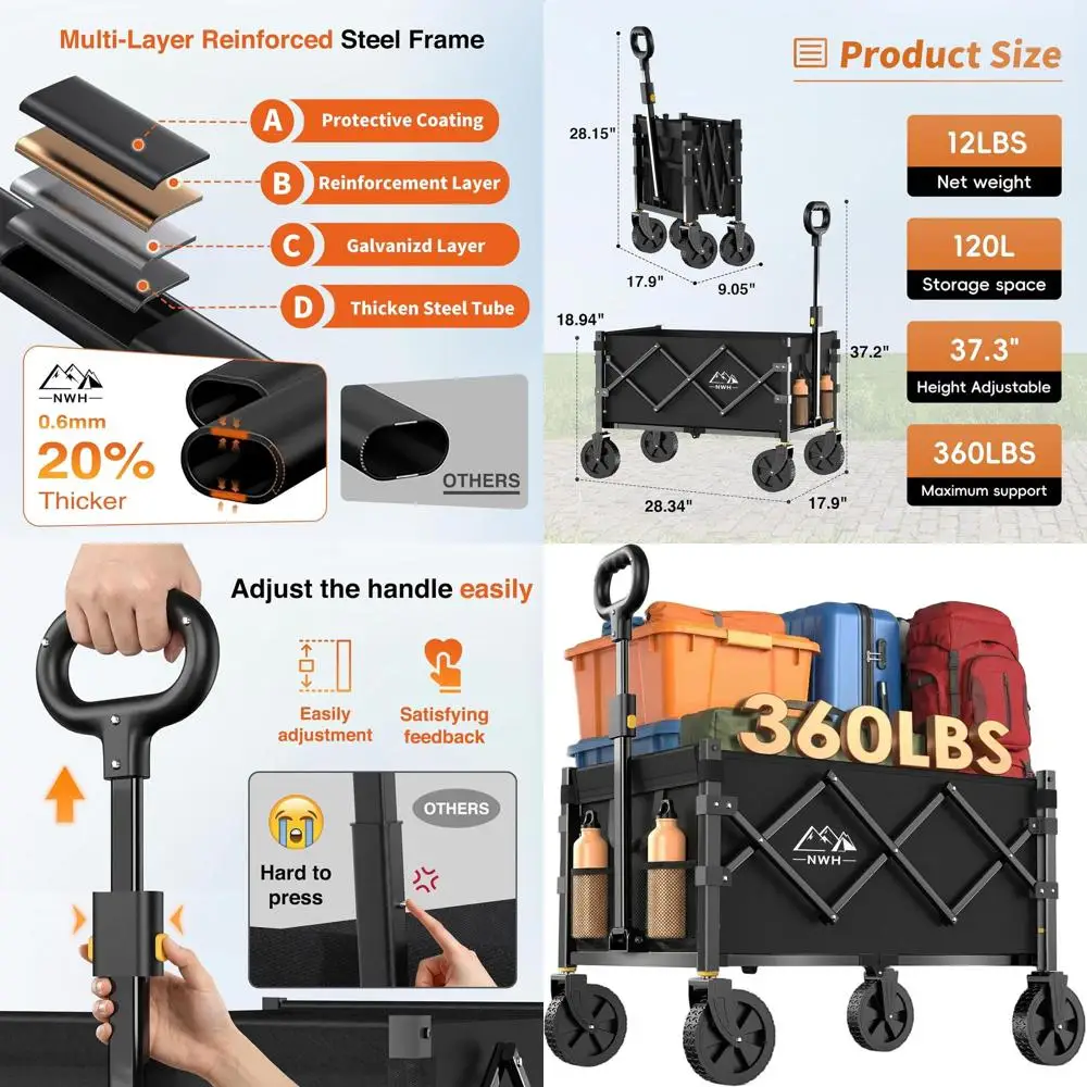 

Складная тележка-платформа грузоподъемностью 360 фунтов для использования на улице, для покупок и тяжелых нагрузок