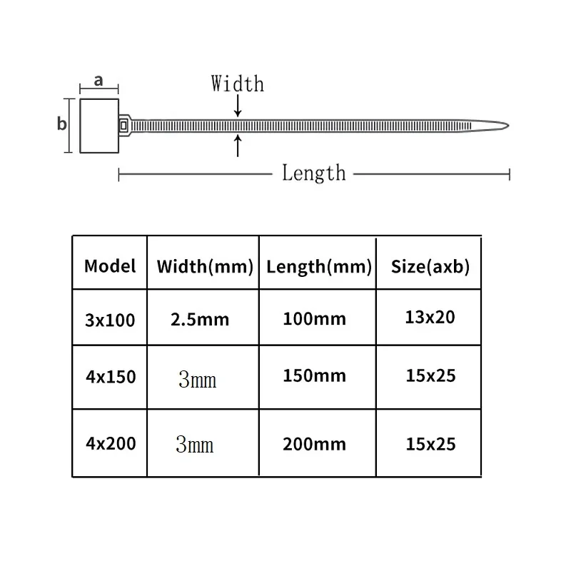3x100/4x150/4x200mm Easy Mark Color Nylon Cable Ties Labels Plastic Loop Ties Markers Cable Self-locking Zip Ties