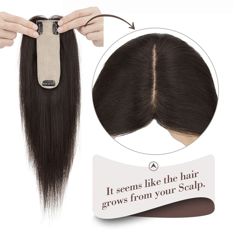 سيجو 2 "x 6" الحرير قاعدة الشعر القبعات العالية للنساء 100% شعر بشري حقيقي 12/16 بوصة خط فروة الرأس القبعات العالية إضافة حجم خصلات شعر للنساء