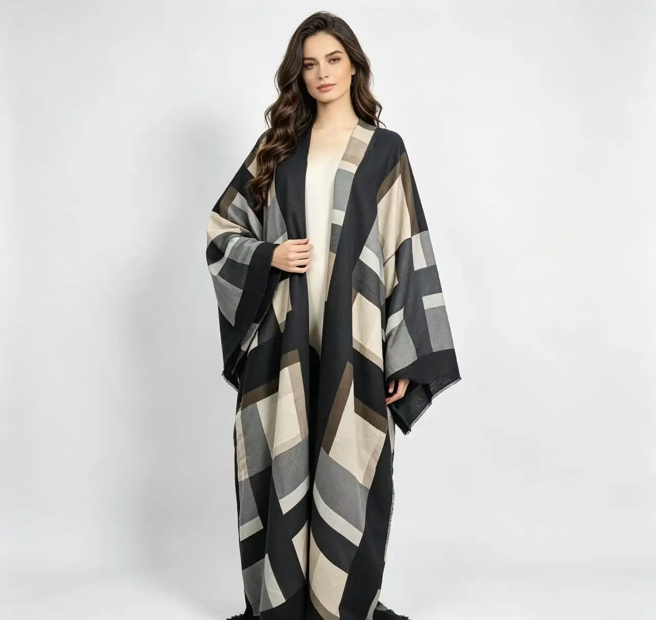 Plus Size Women Long Geometric Printed Long Kimonos Cardigans Oversized Loose Kaftan Beach Cover Up Causal Muslim Robe For Party