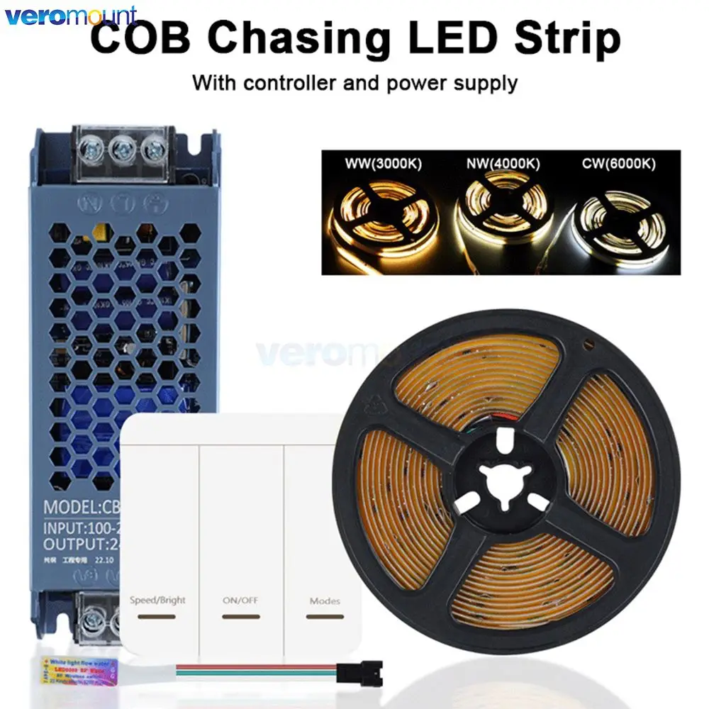 

WS2811 COB Running Water Flow LED Strip Light DC 24V 5m 10m 15m 20m Horse Race Chasing LED Tape Wall Panel Controller Remote Kit