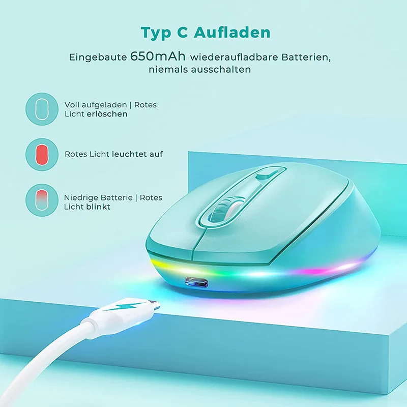 Ergonomic 2.4G Plug And Play Wireless Silent Mouse 1600 DPI LED Backlit Rechargeable Wireless Mouse For Pc/desktop/laptop-Green