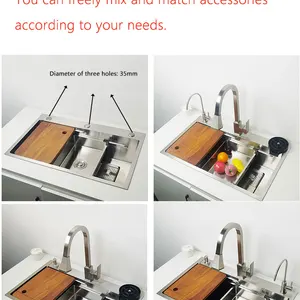 Multifunktionales Küchenspüle mit Schneidküchenspüle, über der Theke, Glasscheibe, 304 Edelstahl 10 Hauptverkaufswaschschuh - №7