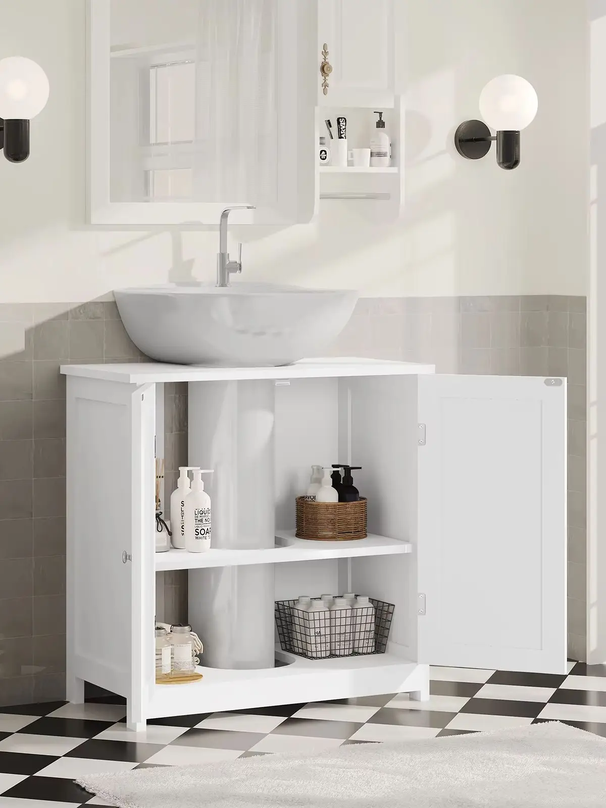 ESituro Holz-Waschtischunterschrank, Badezimmer-Organizer-Schrank mit 2 Türen für das Badezimmer, 60 x 30 x 60 cm