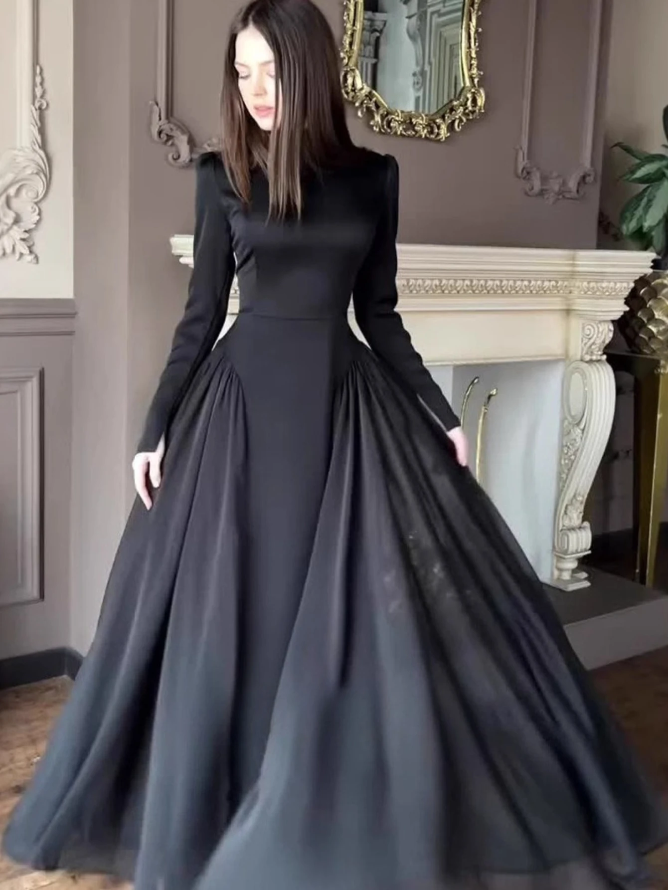 

Ид женское платье Абая мусульманский Рамадан Джалабия черные осенние повседневные платья трапециевидной формы Дубай длинный халат кафтан Vestidos Largos 2025