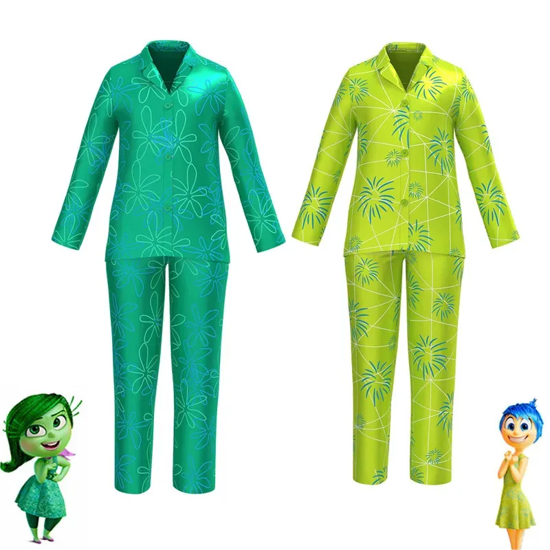Movie Inside Out 2 Disgust Pajama Sets for Boys Girls Cartoon Joy Cosplay Full Set Sleepwear Halloween Carnival Pyjamas