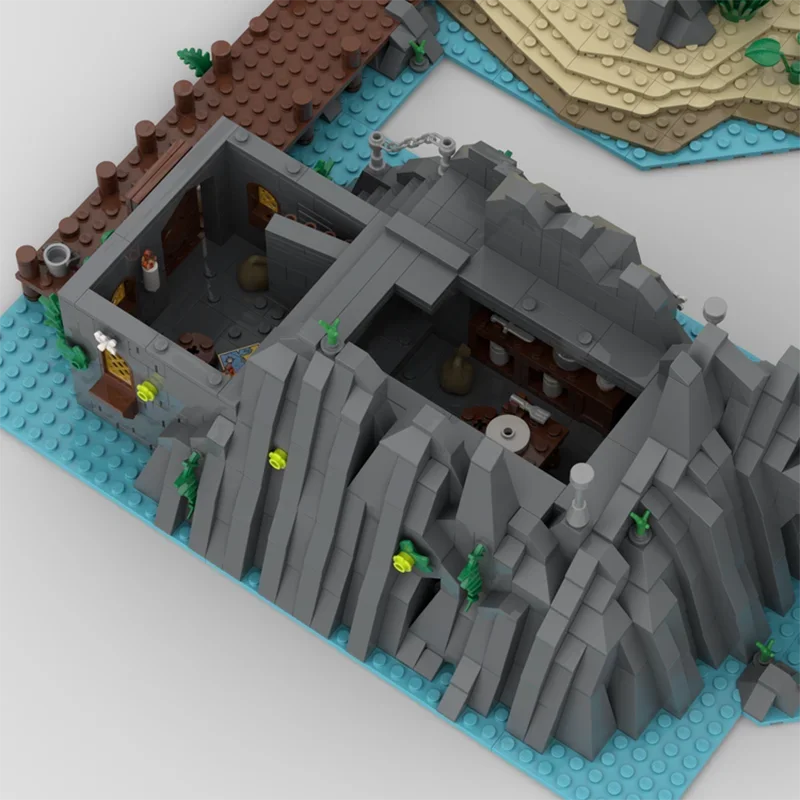 ปราสาทยุคกลางรุ่น Moc Building Block Modular Pirate Island Bay รุ่นเทคโนโลยีอิฐ DIY Assembly สร้างของเล่นวันหยุดของขวัญ