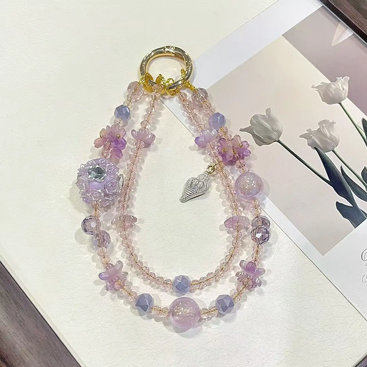 

Универсальные легкие переменные бусины, фиолетовая раковина, кристалл, цепочка для мобильного телефона, креативный кулон для мобильного телефона, брелок для сумки, аксессуары