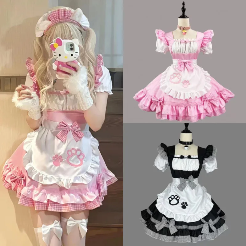 

Cat Girl Maid Cosplay Dresses Y2K Cute Lolita Maid Costume Pink Black White Anime Outfit For Women Party Halloween Dresses New