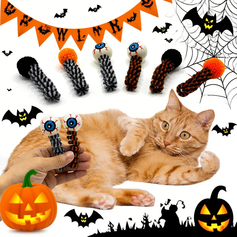 6 teile/satz Zufällige Interaktive Katze Teaser Spielzeug Lustige Interaktive Frühling Augen Form Spielzeug für Haustier Katze Kätzchen Halloween Thema Teaser Spielzeug
