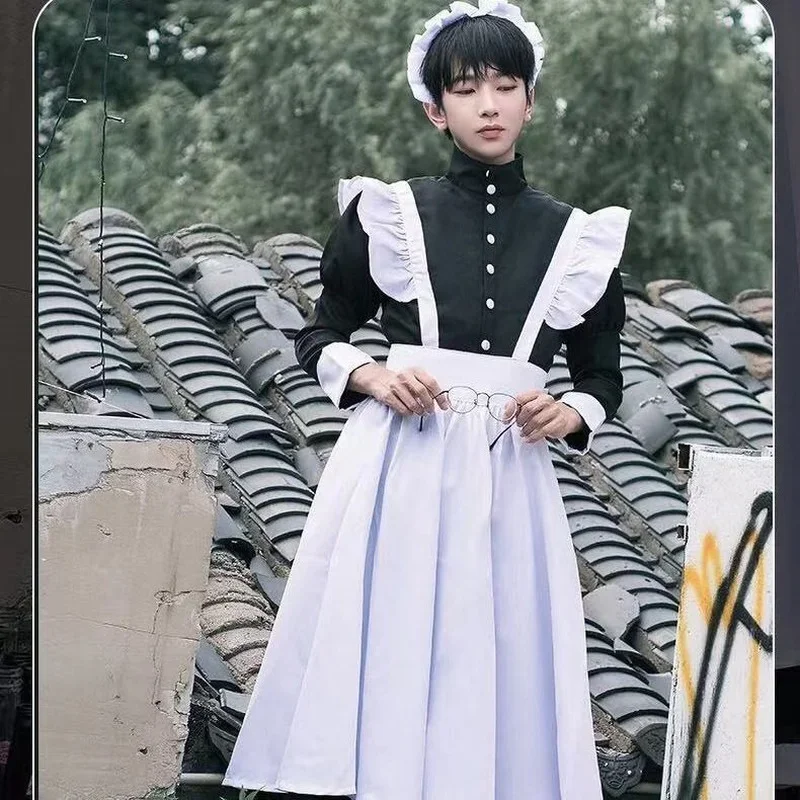 فستان لوليتا خادمة للذكور ، زي خادم تأثيري ، زي مدرسي لطيف ، تأثيري ياباني ، ثنائي الأبعاد