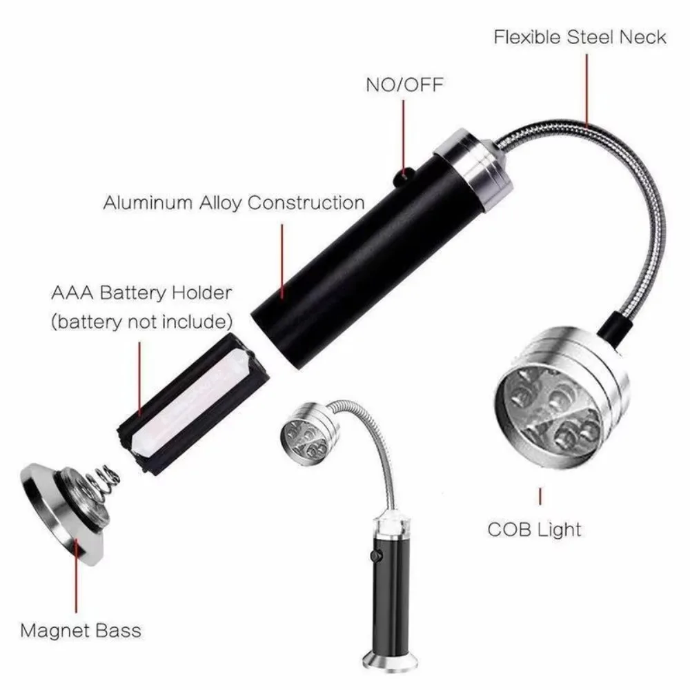 Bendable Gooseneck 9 LED Magnetic Flashlight BBQ Lighting Portable Work Light for Outdoor Emergency Car Inspection