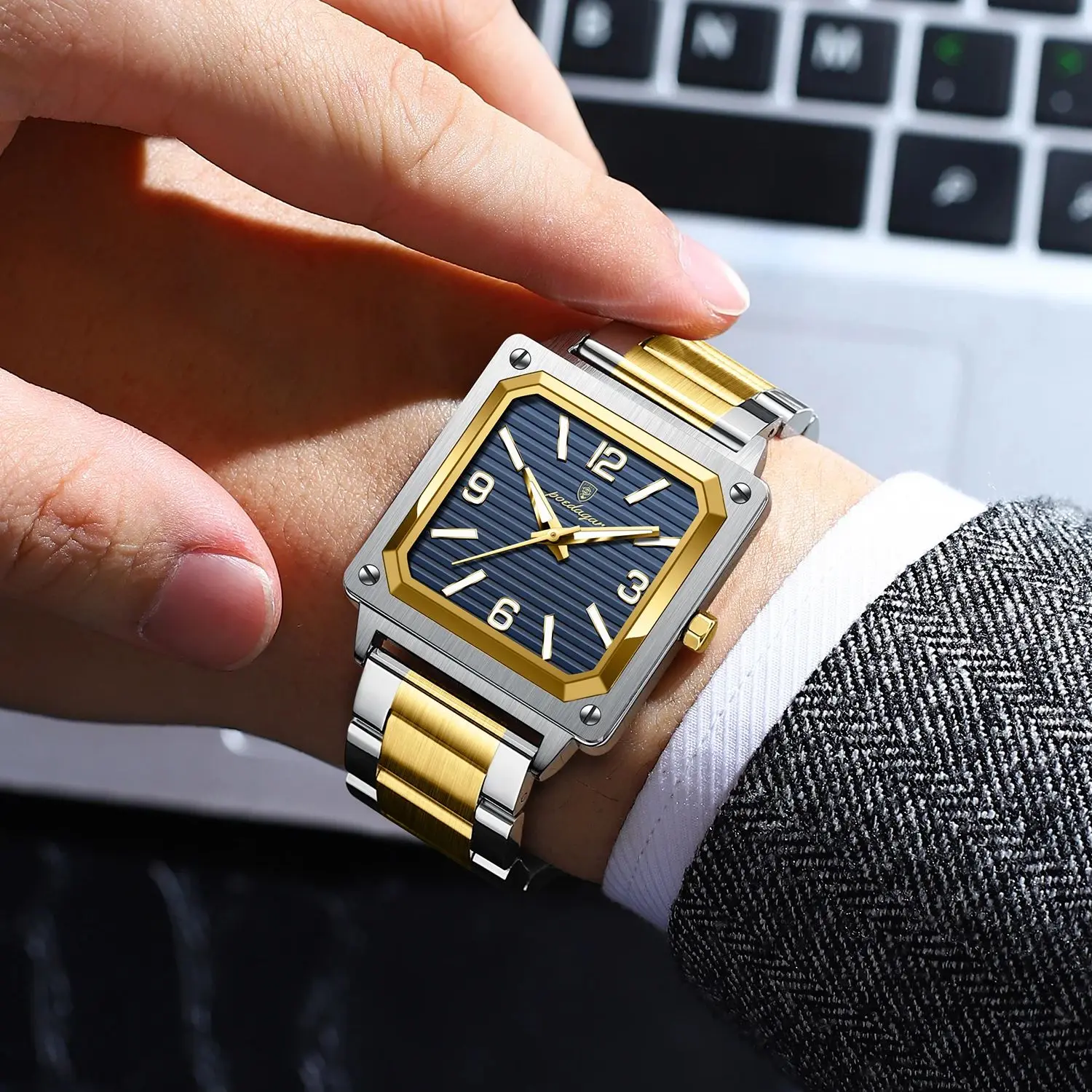 POEDAGAR الفاخرة ساحة رجل ساعة اليد الفولاذ المقاوم للصدأ كوارتز ساعة رجالي مقاوم للماء مضيئة الساعات الرياضية للرجال Reloj hombre