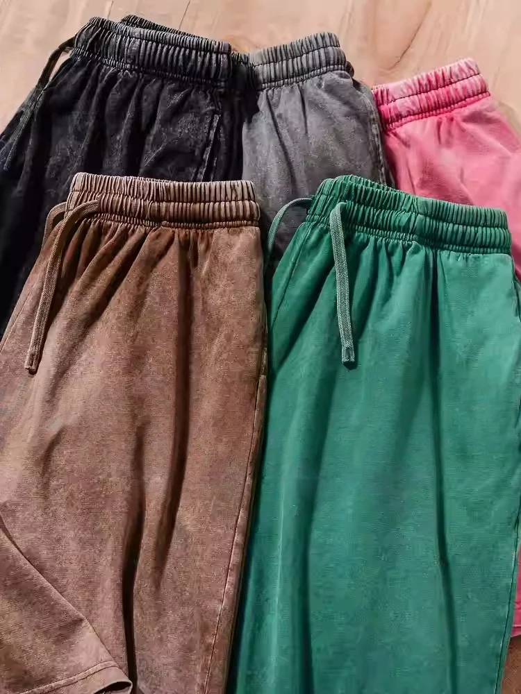 Men's Washed Cotton Hip Hop Shorts Mens Summer Loose Fit Casual Vintage Five-Point Pants Comfortable Breathable Sporty Style