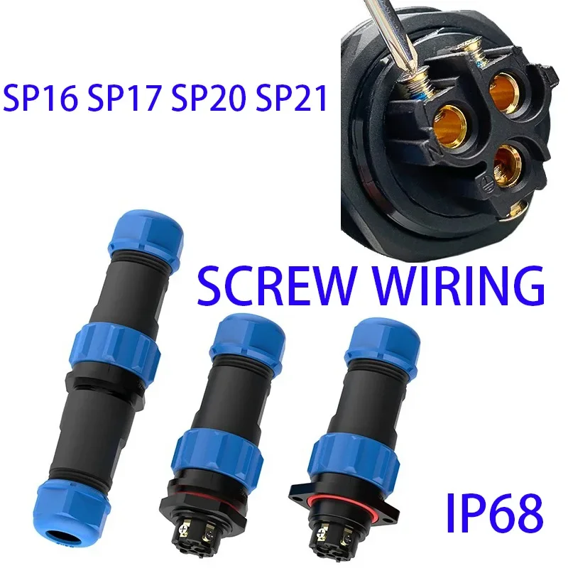 SP16/SP17/SP20/SP21 Aviation Plugs, Waterproof up to IP68, Threaded Wiring Solderless, Industrial Male and Female Docking Quick