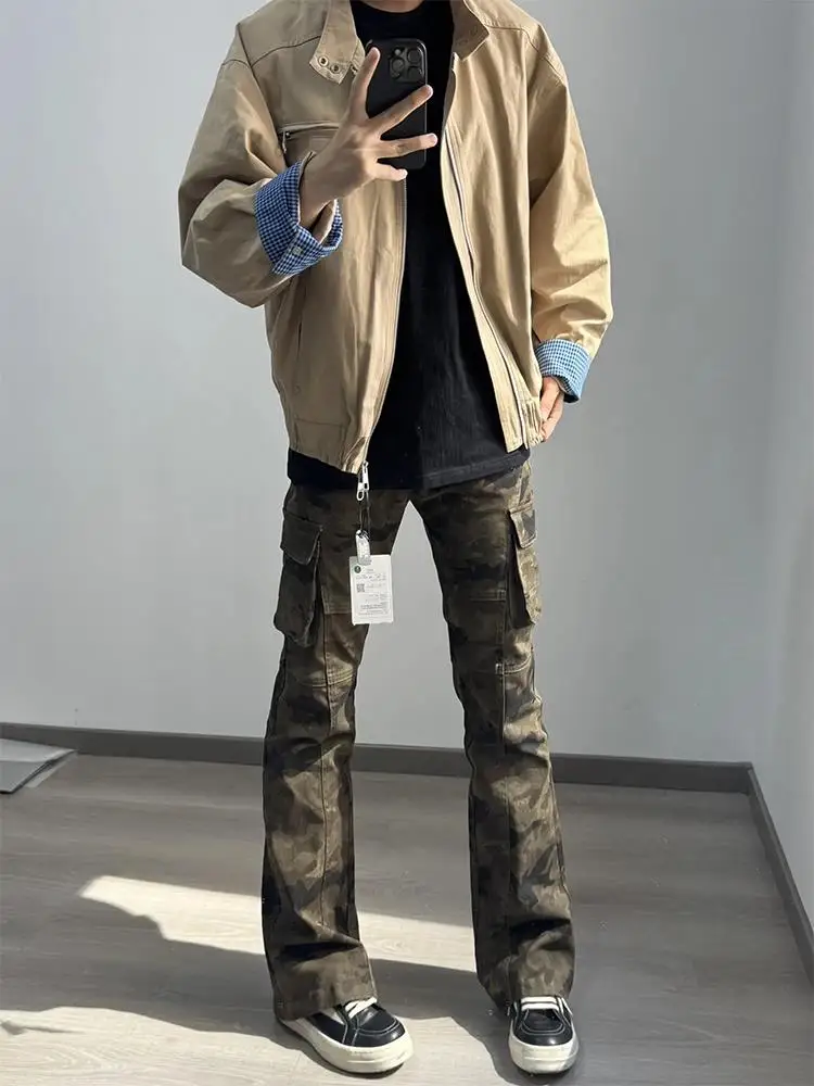 

Американские ретро-брюки-клеш в камуфляжном стиле, мужские джинсы Slim Fit, узкая модель Cleanfit, повседневные, для отдыха, осенняя мода