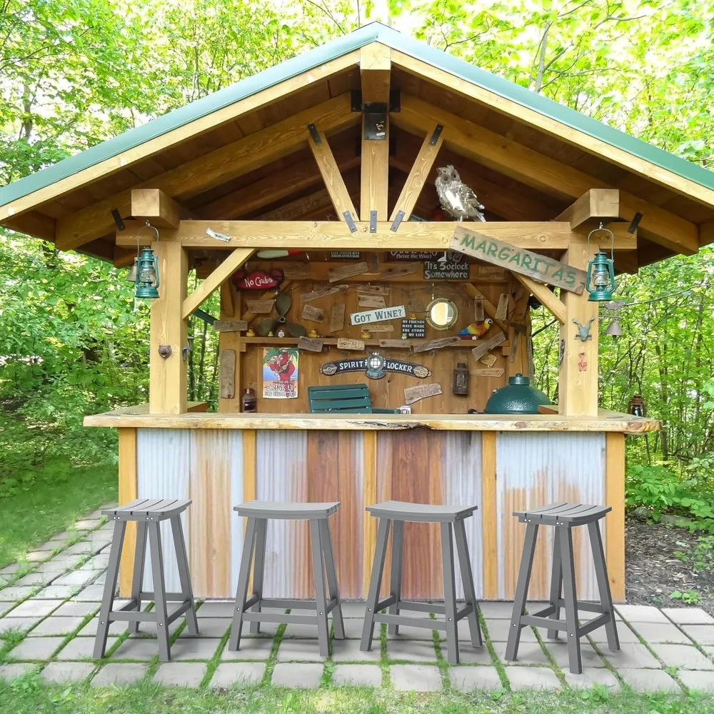 Wetterfeste Barhocker für den Außenbereich, 61 cm, wasserdichte HDPE-Stühle mit Fußstütze, langlebige Barhohe Sitzgelegenheiten für Terrasse