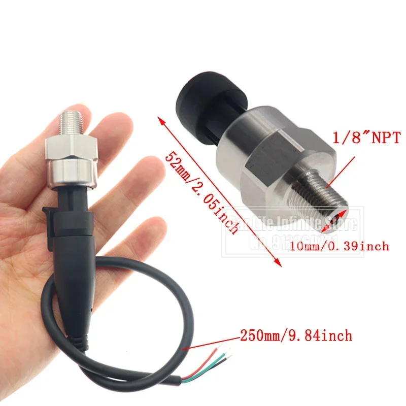 DC 5V 1/8NPT Pressure Transducer Transmitter Sensor Stainless Steel Oil Air Water 15/30/60/80/100/150/200/300/500/1000/1600Psi