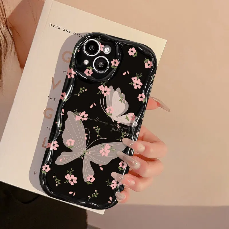 Butterfly Florals Phone Case For iPhone 15 Pro Max 14 11 13 12 Mini XR 6s 6 8 7 Plus X XS SE Vintage Fresh Floret Soft Cover