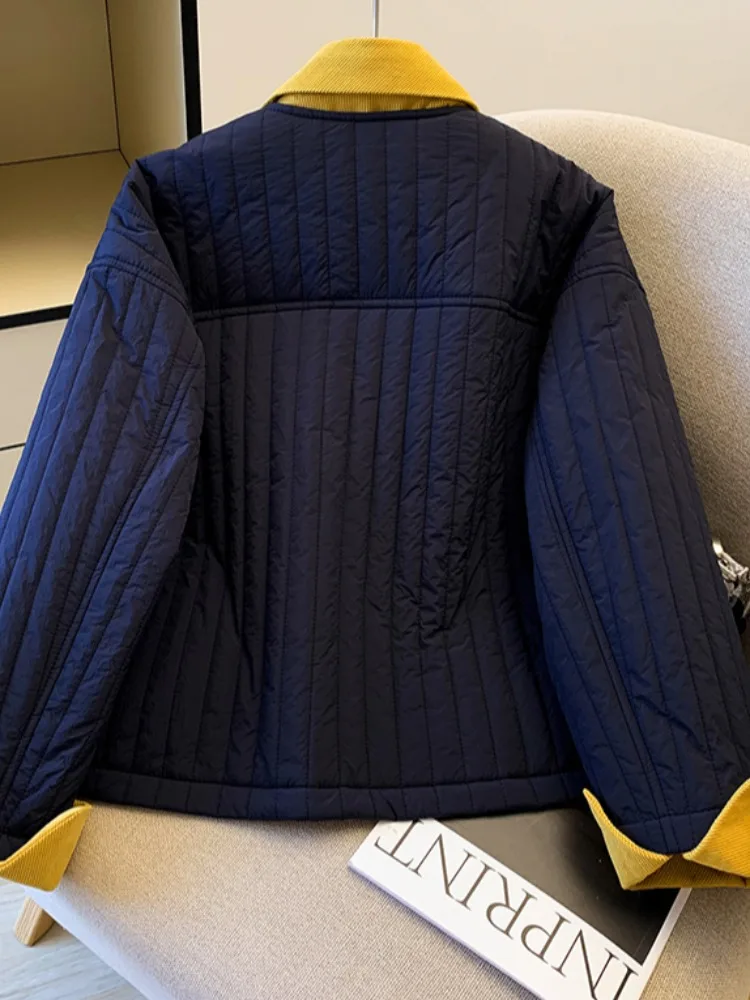 Thiened القطن Jaet المرأة عارضة Sle سستة طوق المرقعة ملابس خارجية الخريف الشتاء فضفاضة تناسب الدافئة أعلى