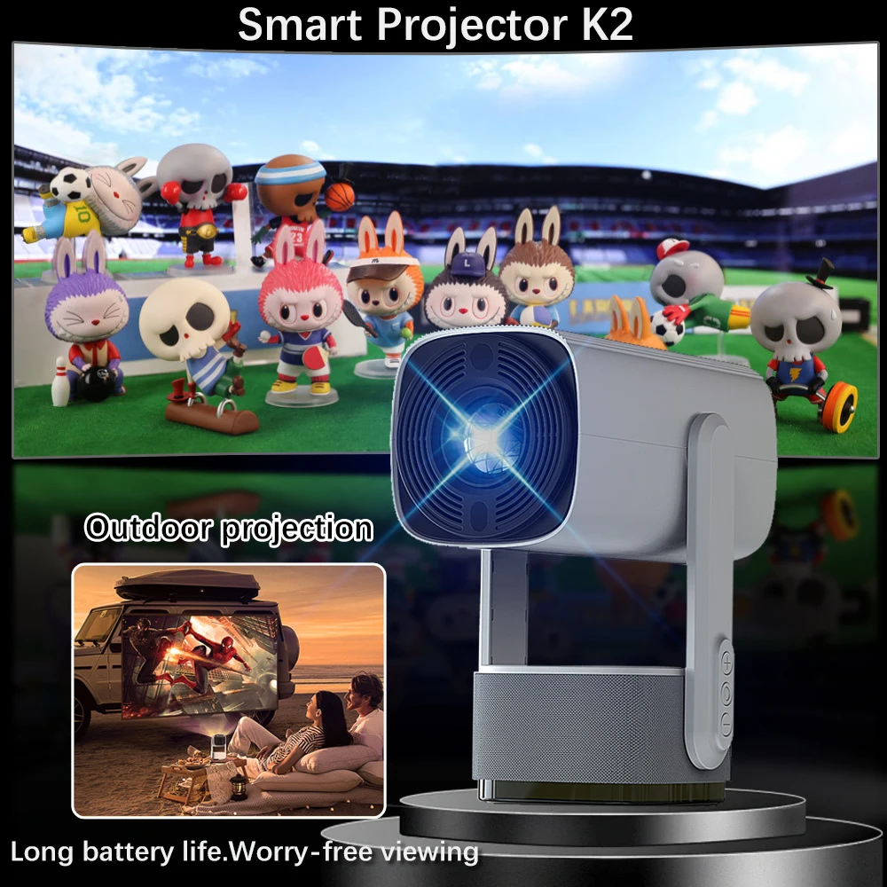 Proyector inteligente 4K K2 Android11, batería integrada, batería de larga duración, Altavoz Bluetooth, WIFI, enfoque automático, proyector Keystone para exteriores