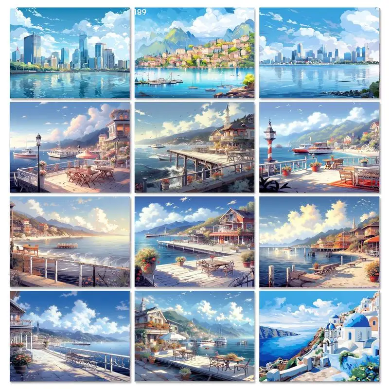 

GATYZTORY Painting By Numbers For Adult Seascape City Handpainted Modern On Canvas Gift Landscape Picture Paint Kit Drawing