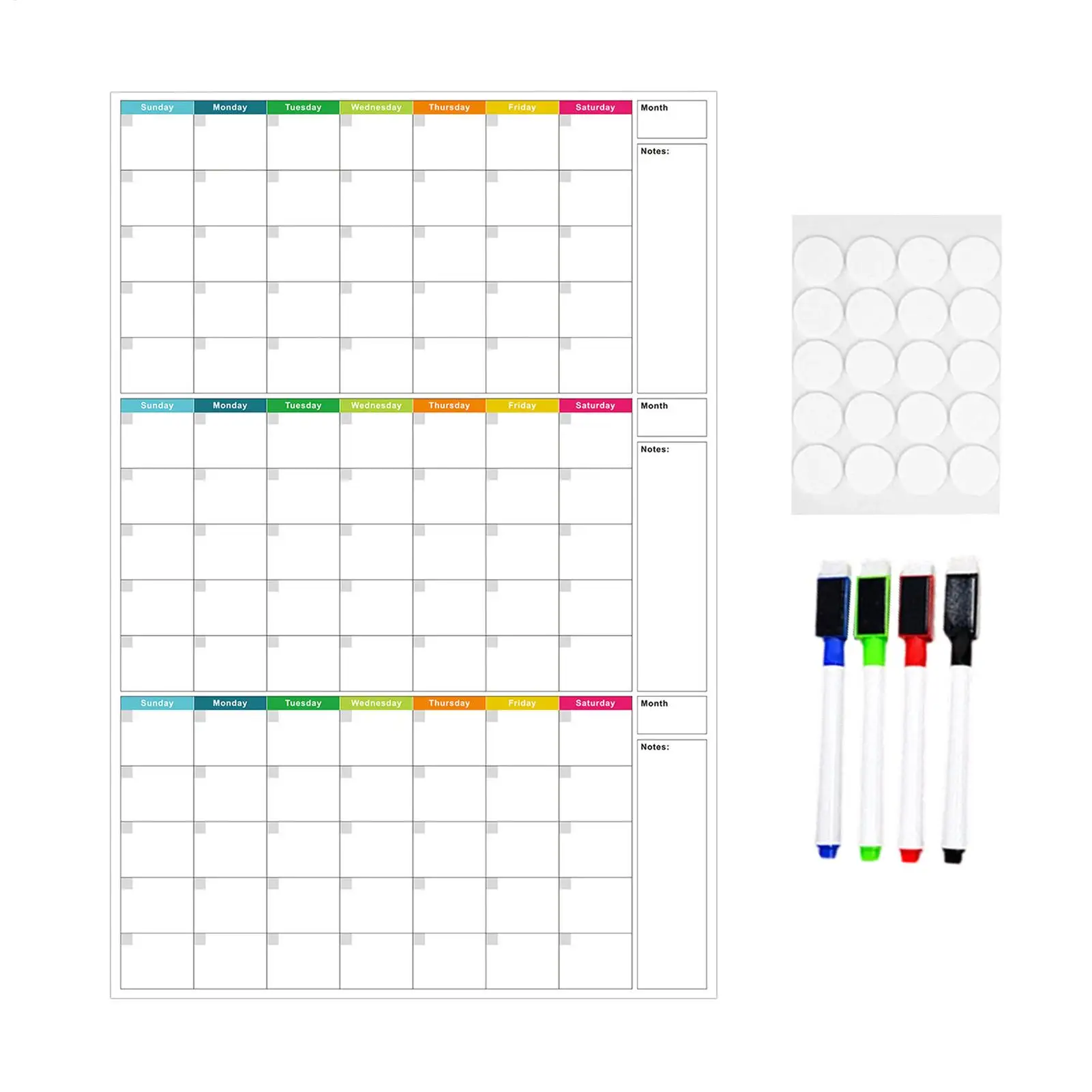 Dry Erase Calendar for Wall Undated 3 Month Calendar with 4 Markers Reusable Undated Schedule Planner Wall Dry Erase Calendar
