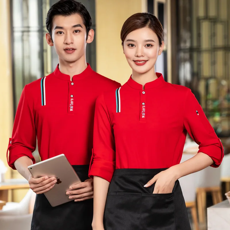 

Hot Pot Restaurant Waiter Work Uniform Top Catering Tea House Hotel Restaurant Food Delivery Staff Autumn Winter Long Sleeve Wor