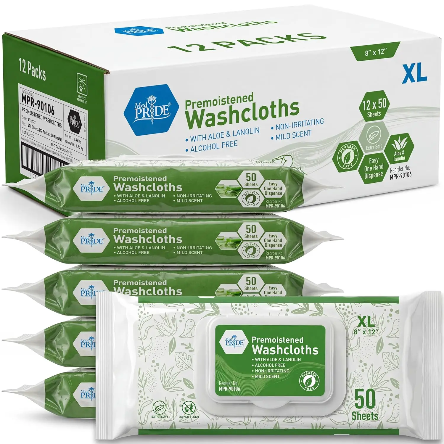 

600-Count Premoistened Disposable Washcloths with Aloe & Lanolin for Adults, Travel-Friendly Makeup Removal and Skincare