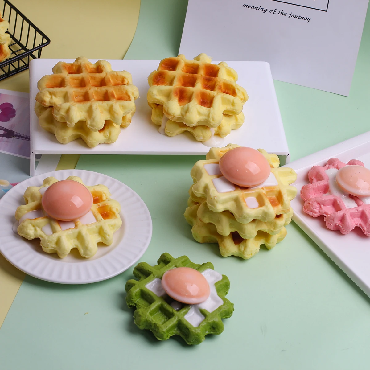 1Pcs Artificial Egg Waffles Food Props Slow Rebound Online Celebrity Explosions Pinch Model Home Decoration Ornaments.