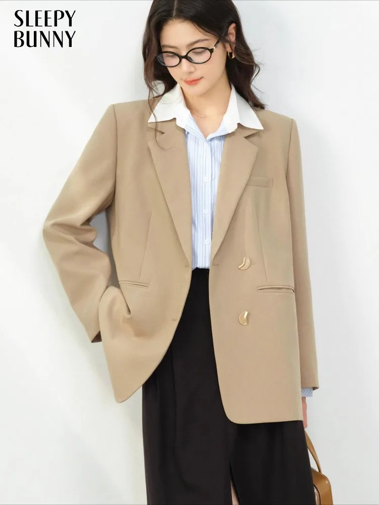 

Retro Oversized Blazer Women Autumn British Suit Jacket Casual Loose Fit Outerwear Elegant Office Work Coat Classic Lapel Design