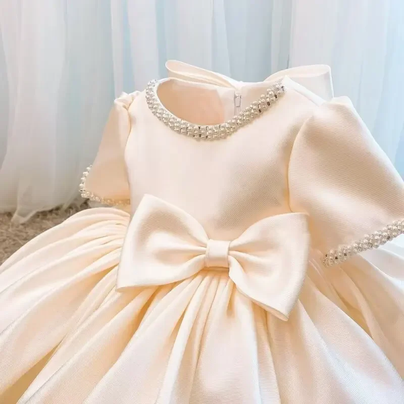 

Wedding Bow Girl Dress Suitable for Girls Aged 1-8 Dresses V-neck Long sheer Party Costume Carnival Costume