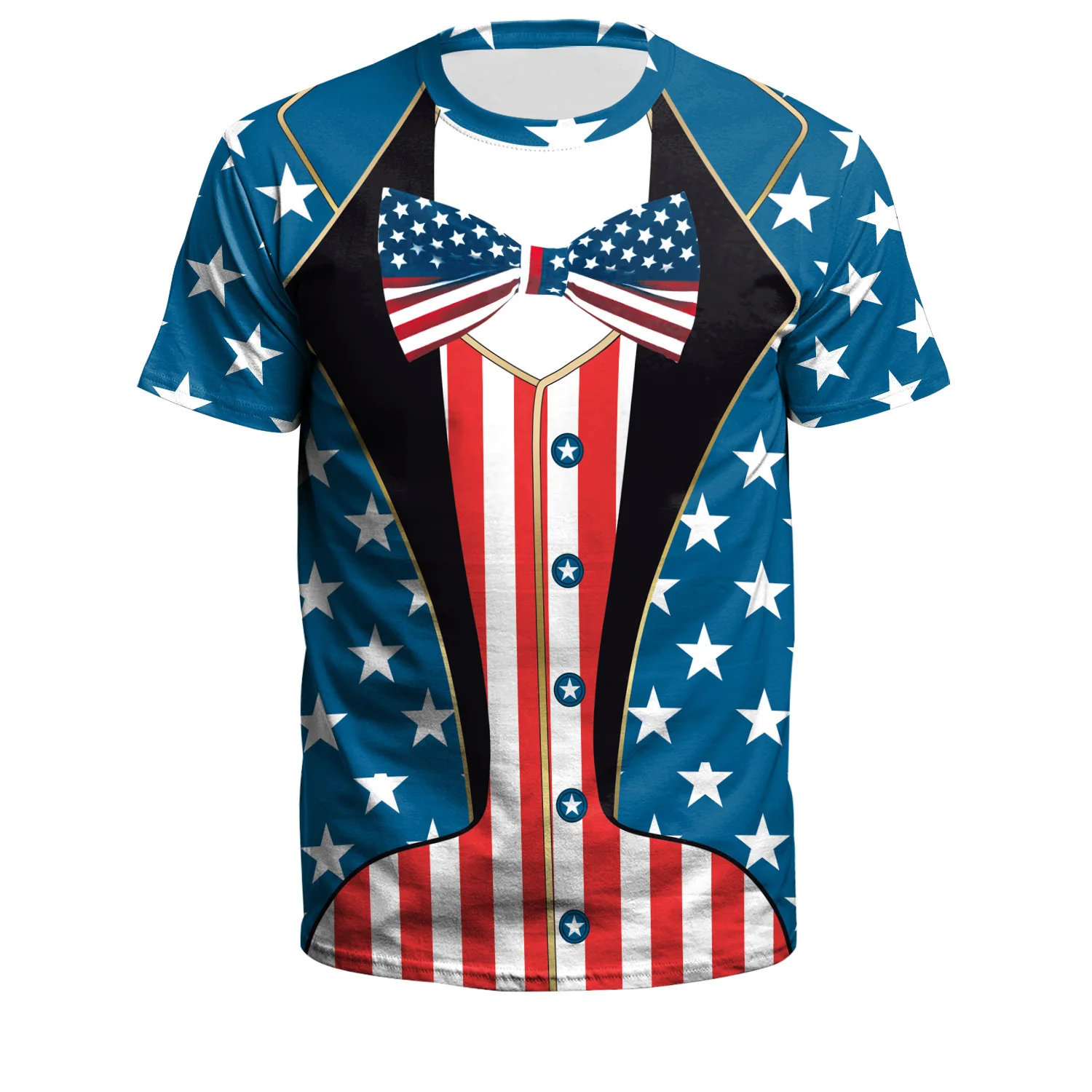 New Summer Fashion Oversized Short Sleeve Printed American Flag Casual Top Retro Creative Men's T-shirt Neutral Hip Hop Clothing