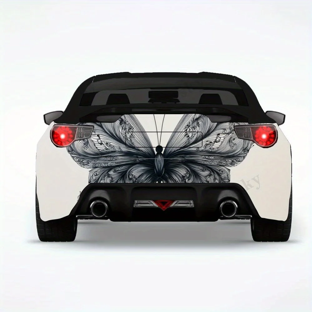 فراشة أنيقة باللونين الأبيض والأسود، ملصق فينيل لخلف السيارة، ملصقات فينيل ذاتية اللصق مقاومة للماء لذيل السيارة والمصد #4