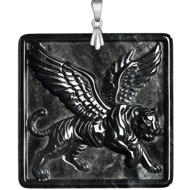Burmese Jadeite Tiger Pendant Necklace Accessories Gemstone Designer Vintage Charm 925 Silver Real Jade Luxury Gifts for Women