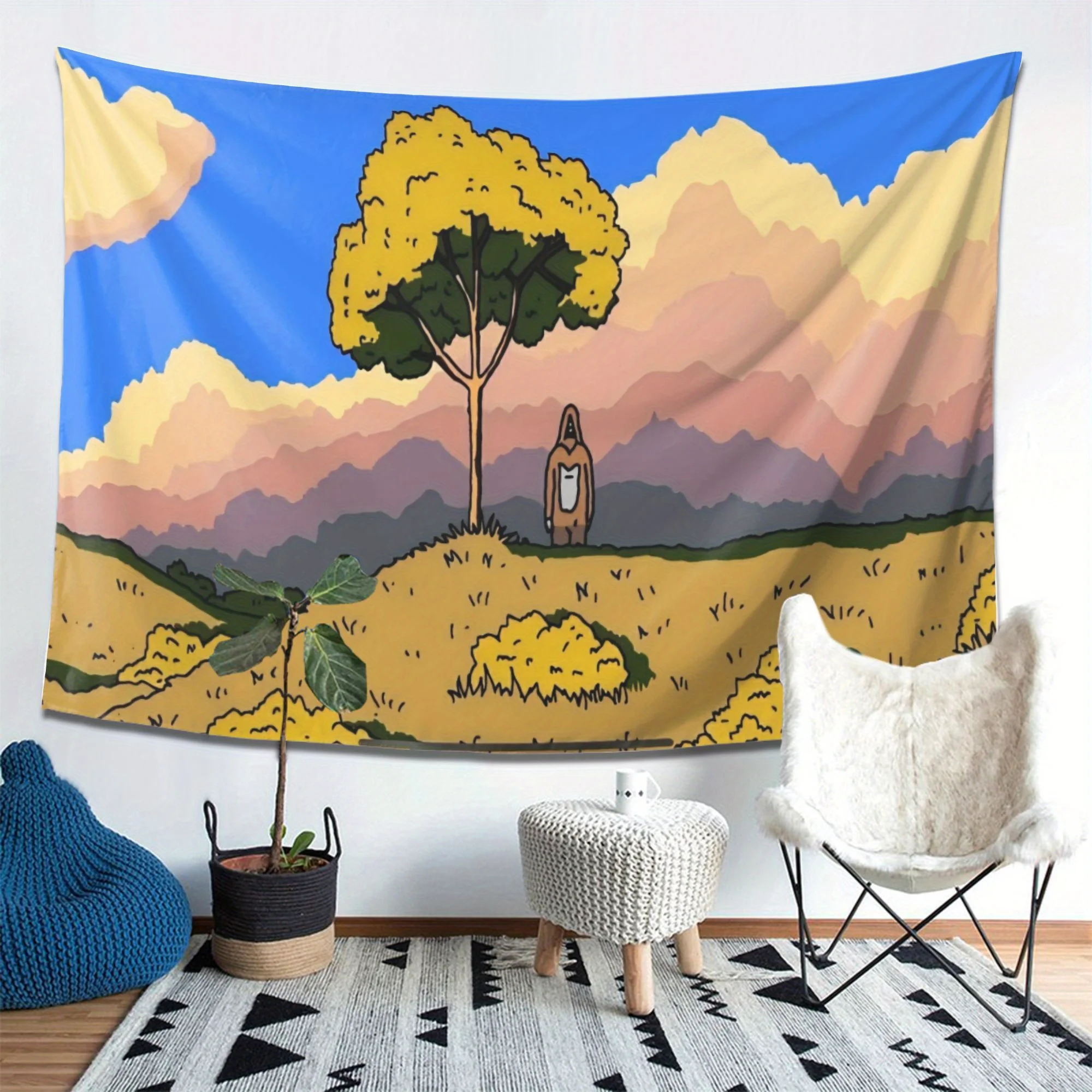 Sassy the Sasquatch Vibrant Polyester Sassy the Sasquatch Tapestry | Playful Wall Hanging with Tree Design, Ideal for Bedroom