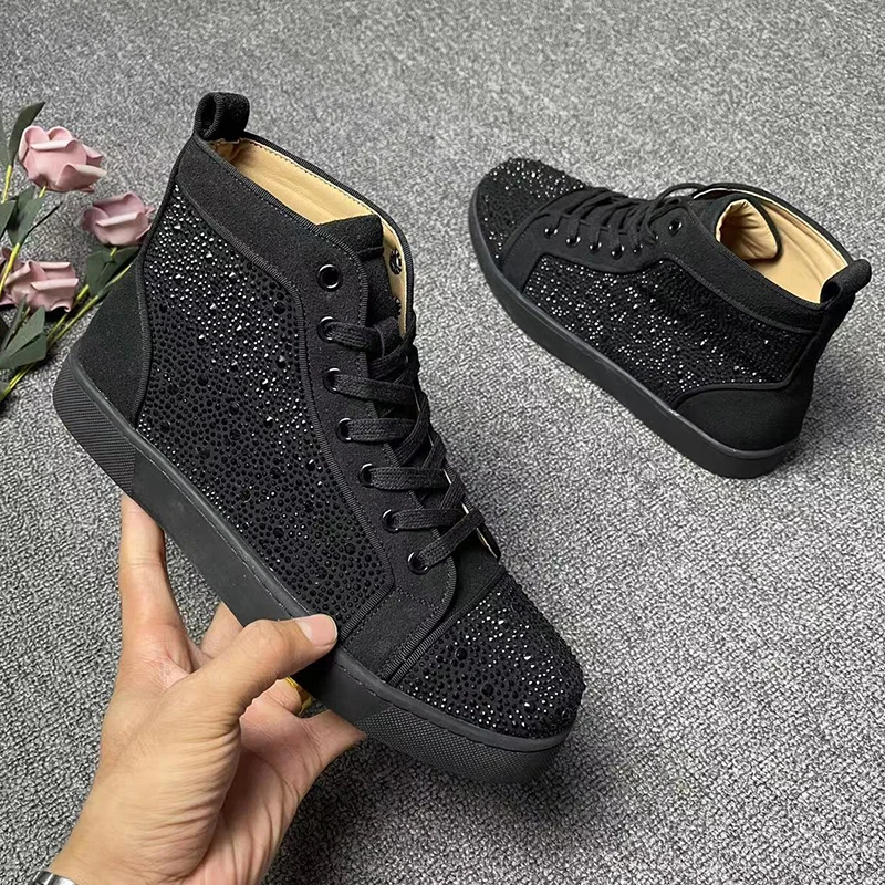 men fashion flats platform boots brand designer rhinestone rivets shoes party nightclub dress original leather ankle botas mans