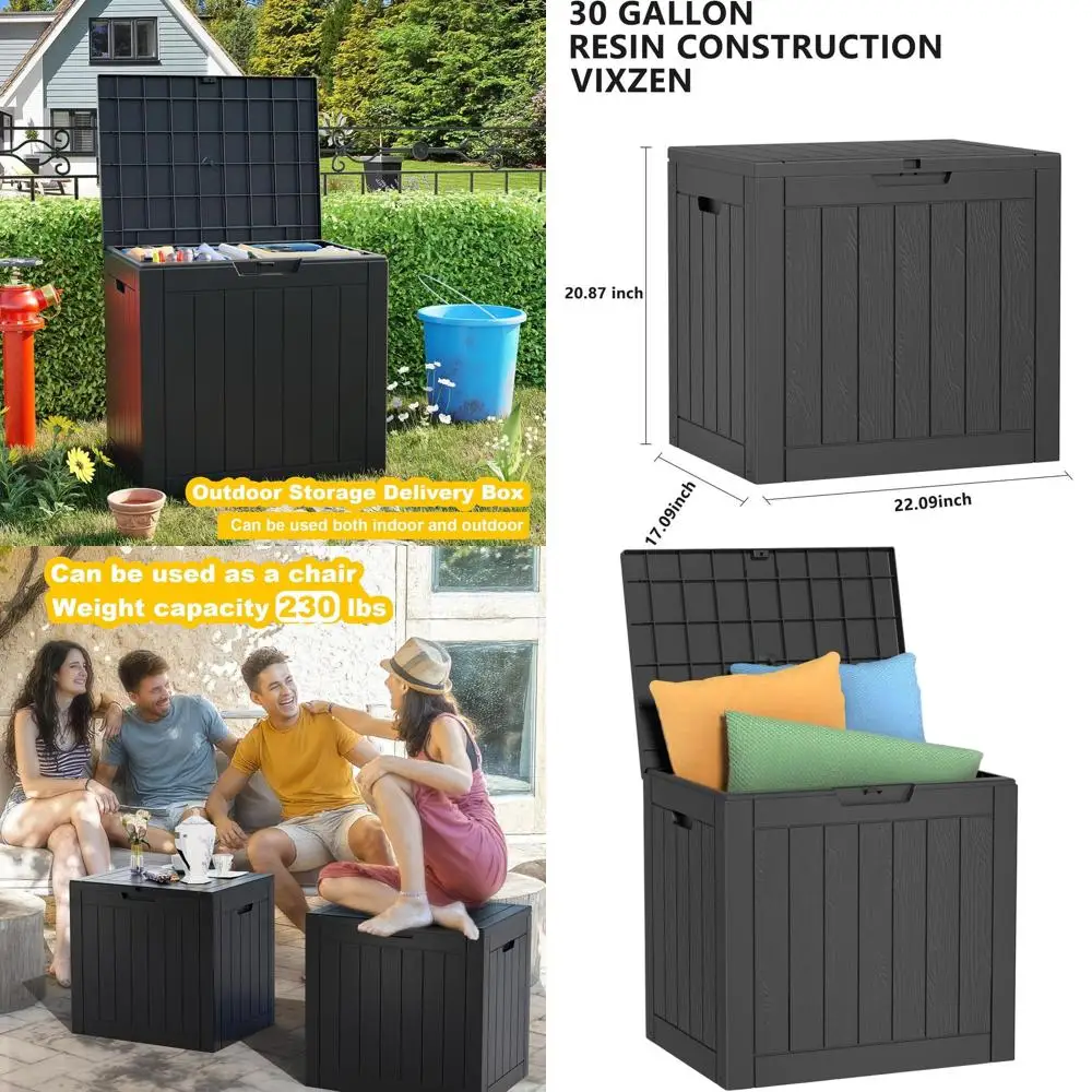 

Ящик для хранения из полимерной смолы на 30 галлонов, запираемый уличный контейнер для хранения подушек для патио, садовой мебели, садовых инструментов, принадлежностей для бассейна, устойчивый к погодным условиям