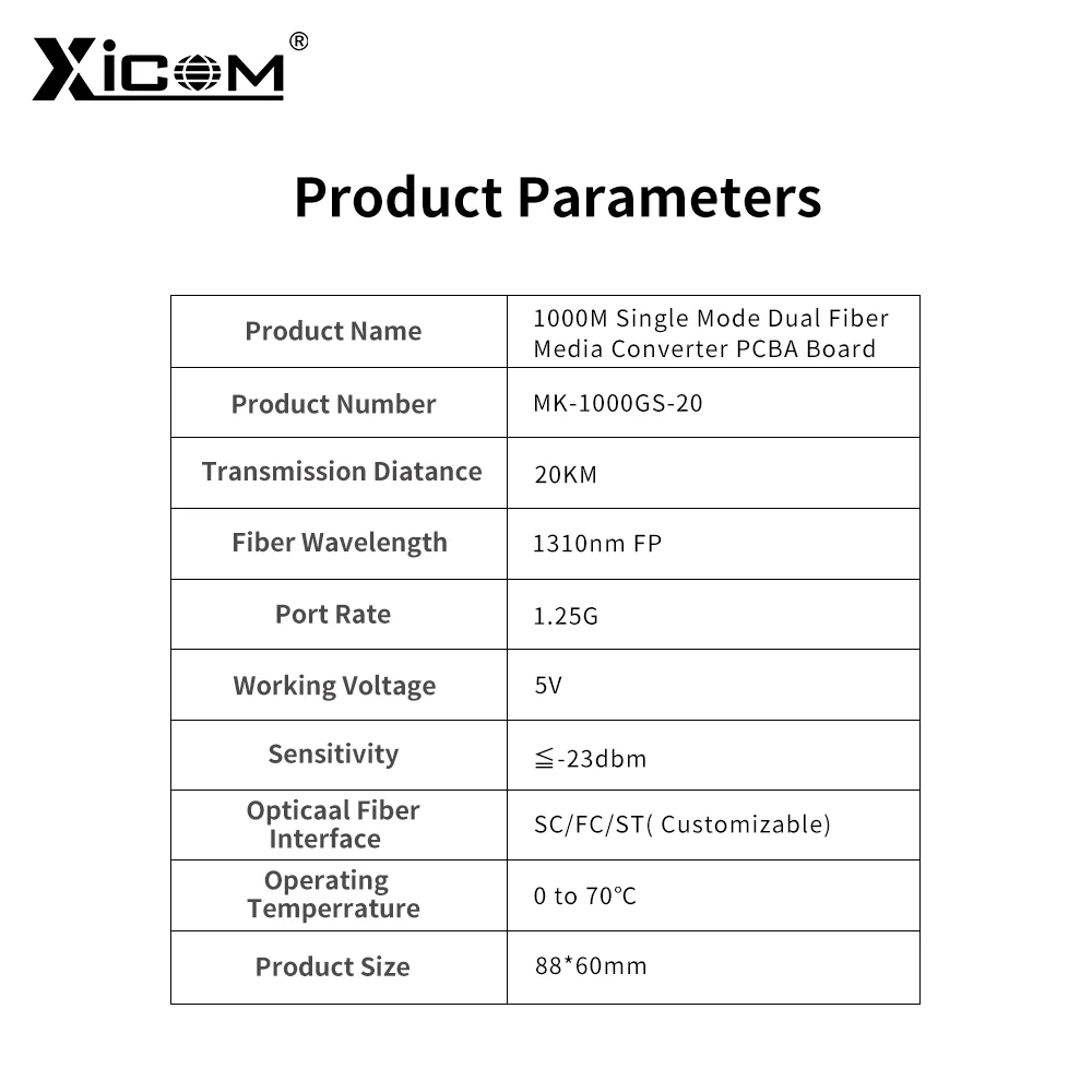 1000M 20KM SC Single Mode Dual Fiber Gigabit Optical Media Converter PCBA Board 1310nm Fast Ethernet Gigabit Fiber Optic Switch