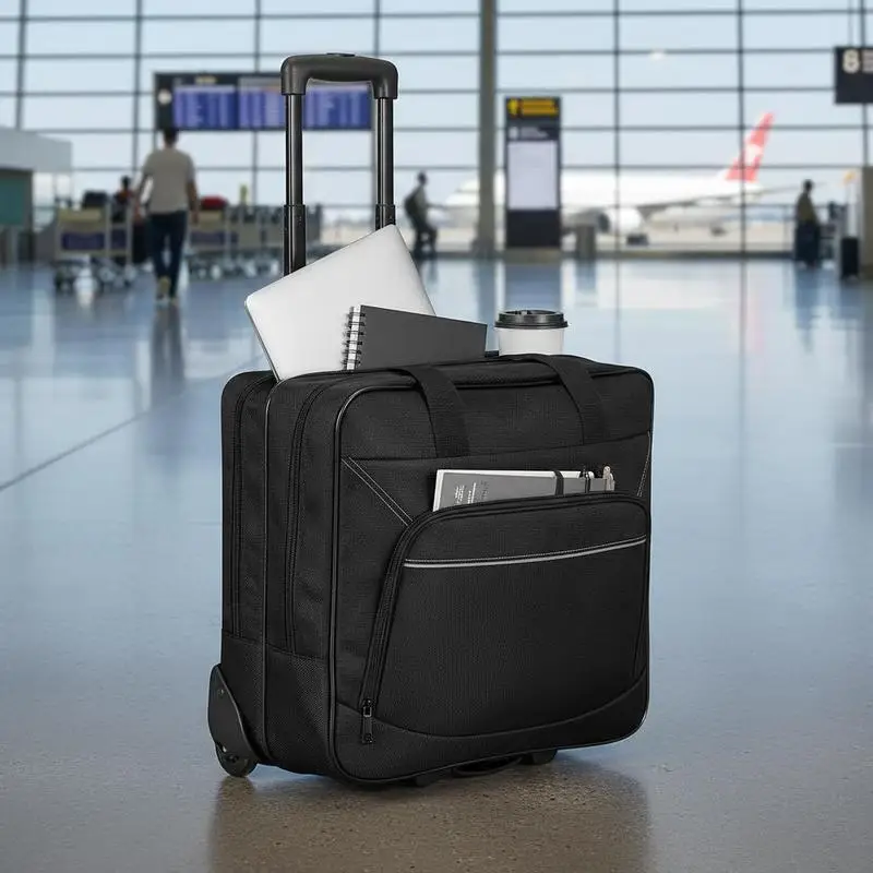 

Wheeled Briefcase 15.6 Inch For Work Travel Business, Telescoping Handle Roller Computer Tote Bag Laptop Case Women Men Black