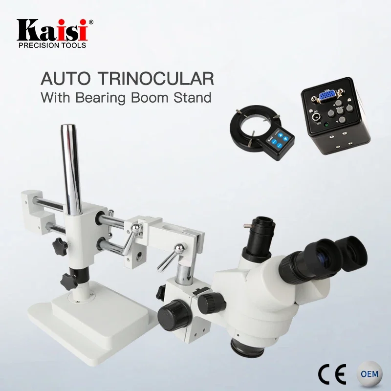 2024    Kaisi K-37045A STL2  Auto Trinocular Microscope with Bearing Boom Stand for mobile phone repairing Kaisi bga