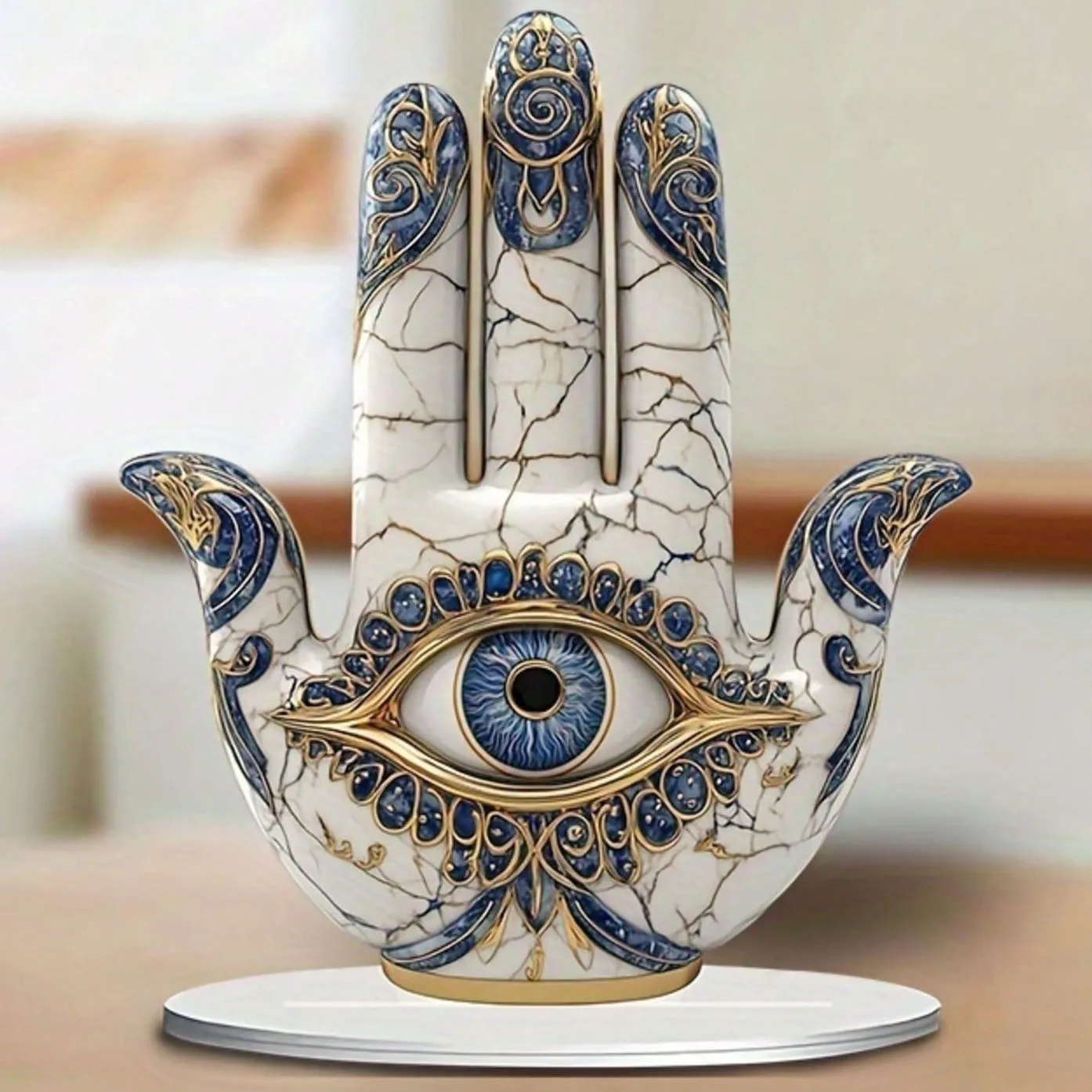 1 Elegant Eye-Shaped Decor With Blue And Gold Pattern Design - Symbolizing Protection And Vision, Suitable As Home Gift,2D Flat view 5