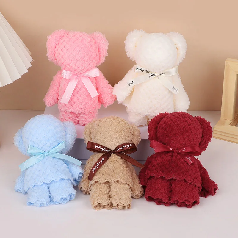 

1/5pcs Coral Fleece Teddy Bear Towels With Ribbon Soft Fluffy Gifts Birthday Wedding Valentine's Home Bathroom Decoration