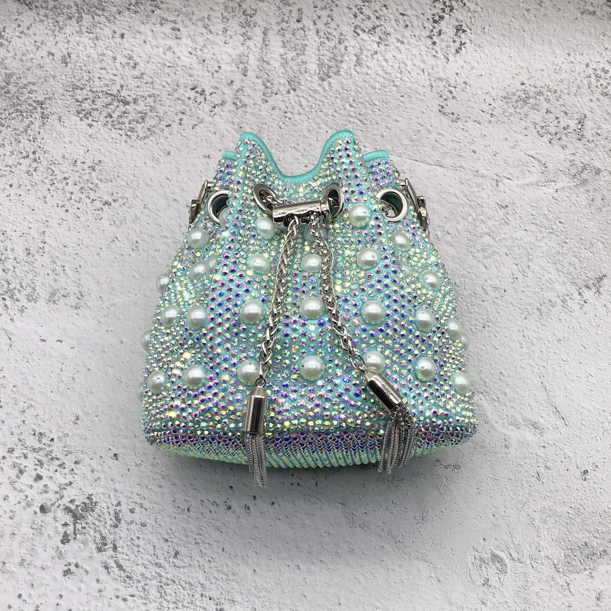 BS1591 Customizable Women Shoes Bridal Wedding Shoes Mint Green Pearl Stones Shoes With Matching Bag Set