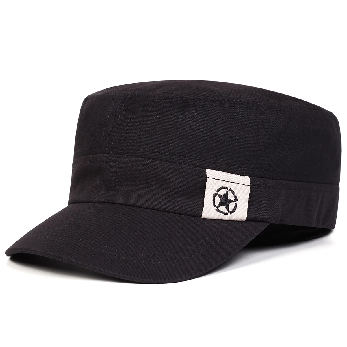 Unisex Star Military Caps Spring Autumn Sailor Hats Women Large Black Beret Caps Men Flat Top Captain Navy Hats