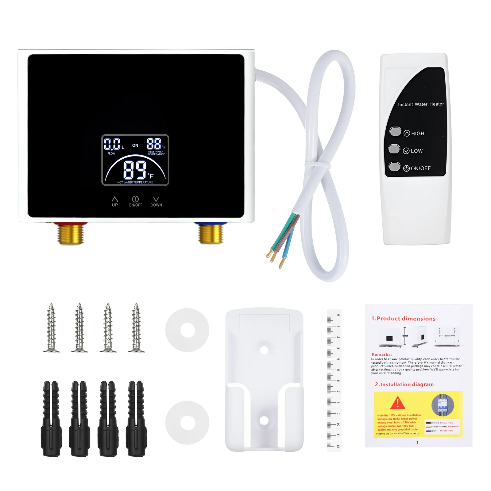 

5500W Mini Electric Tankless Water Heater Constant Temperature Instant Hot Water Heater with Remote Control for Home Bathroom