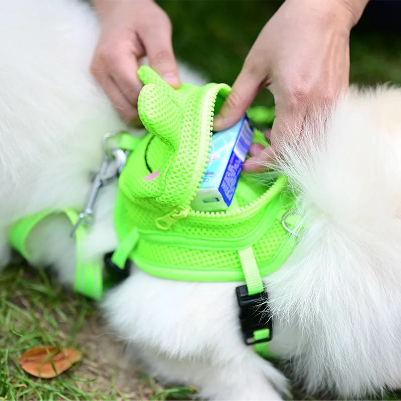 Dog Harness Saddle Bag Backpack Puppy Cat Traction Rope Dog Leashes Chest Strap Comfortable Adjustable Puppy Mesh Vest Cute Frog