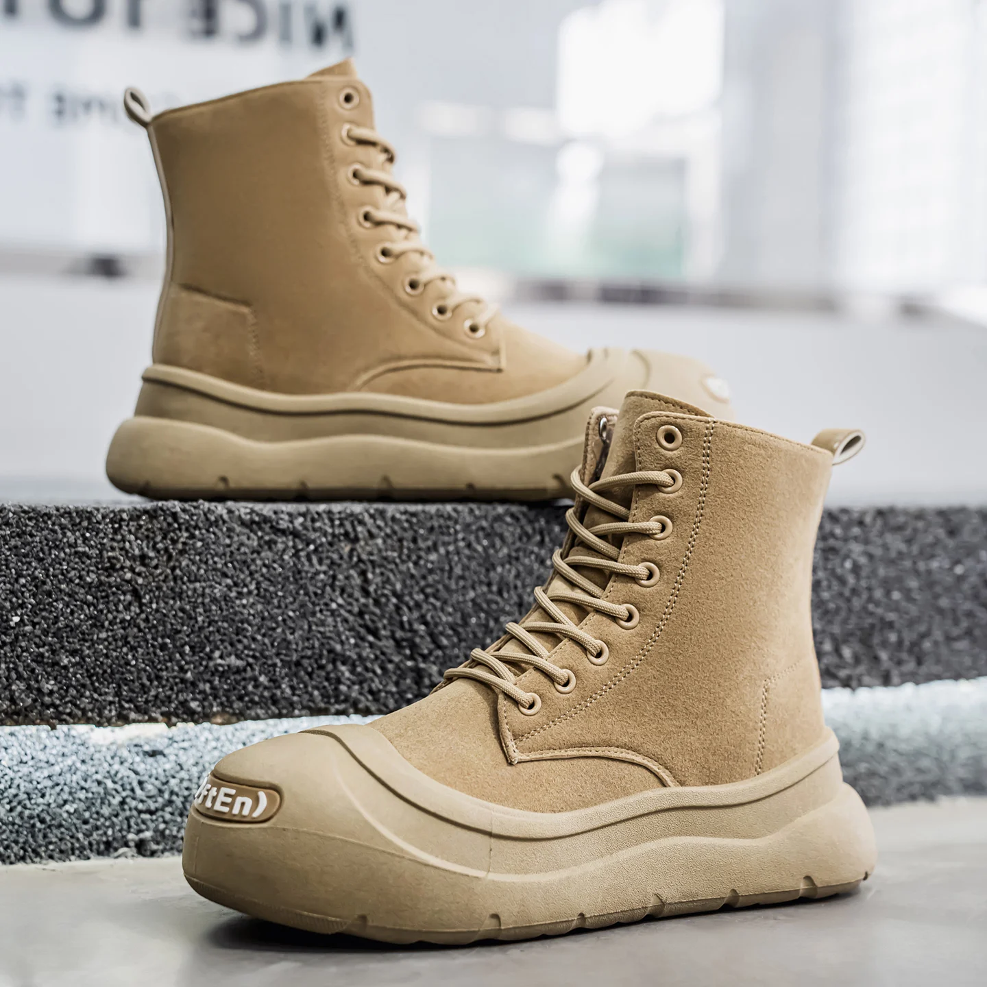 

Men's Large-sized Autumn Casual High-top Work Boots, Yellow Shoes, Anti-slip and Durable Outdoor Boots