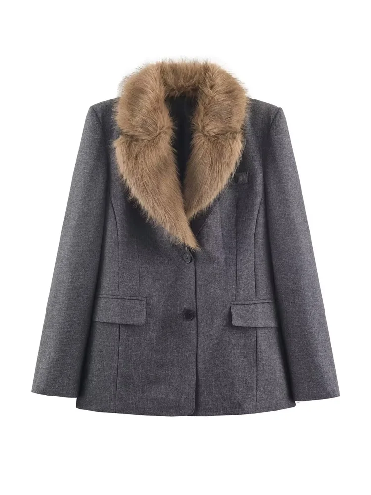 HH معاطف نسائية غير رسمية ضيقة بياقة مقلوبة وأكمام طويلة وجيوب معطف واحد الصدر سترات نسائية على طراز الشارع